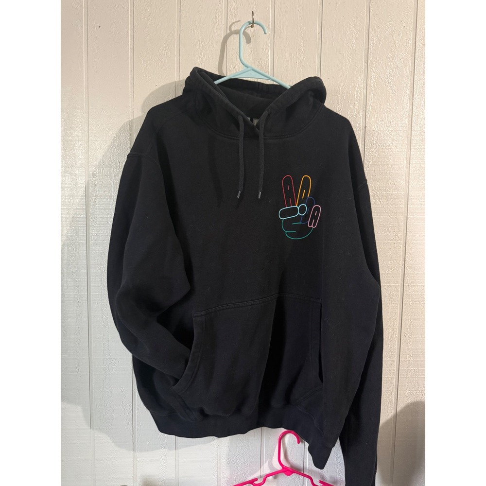 Adidas Originals Mens Black Peace Sign Graphic Hoodie Sweatshirt XL
